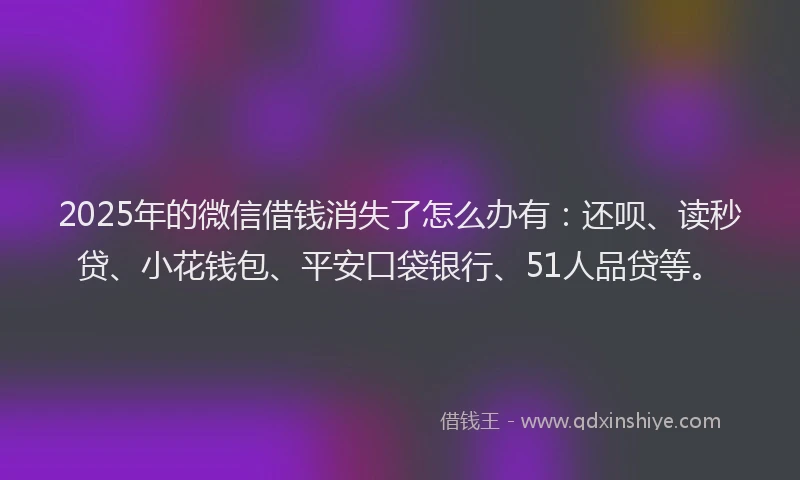 2025年的微信借钱消失了怎么办有：还呗、读秒贷、小花钱包、平安口袋银行、51人品贷等。