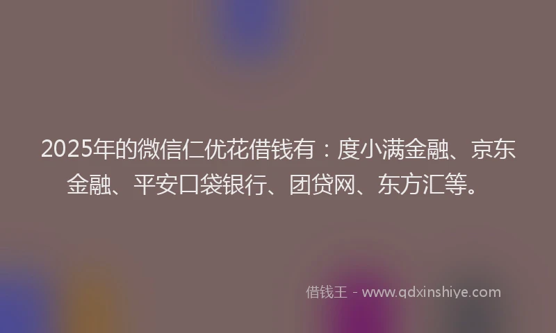 2025年的微信仁优花借钱有：度小满金融、京东金融、平安口袋银行、团贷网、东方汇等。