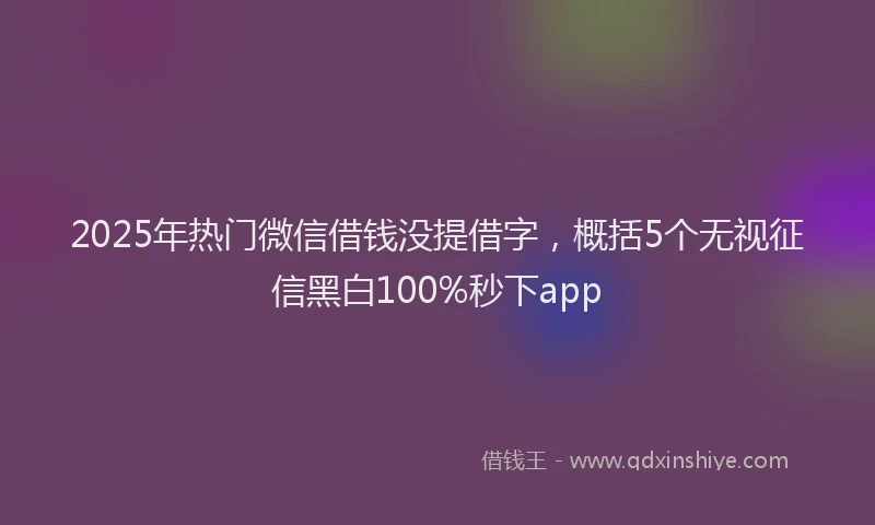 2025年热门微信借钱没提借字，概括5个无视征信黑白100%秒下app
