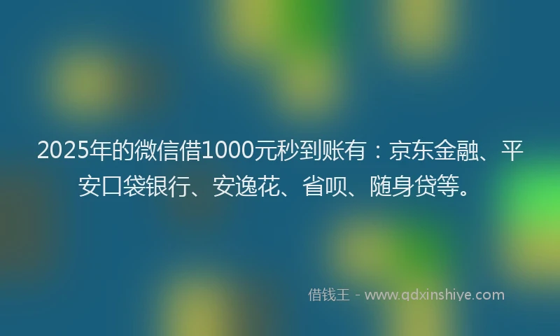 2025年的微信借1000元秒到账有：京东金融、平安口袋银行、安逸花、省呗、随身贷等。