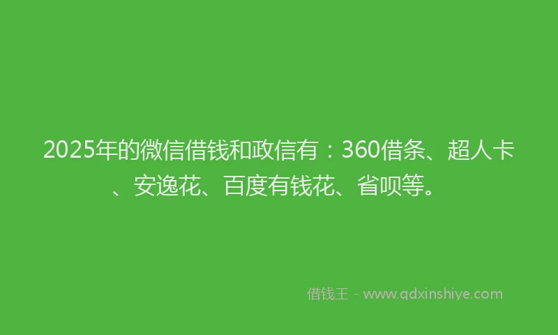 2025年的微信借钱和政信有：360借条、超人卡、安逸花、百度有钱花、省呗等。