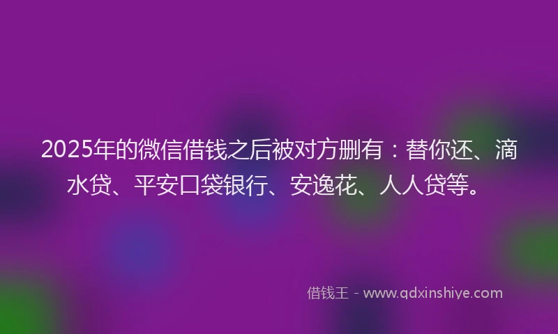 2025年的微信借钱之后被对方删有：替你还、滴水贷、平安口袋银行、安逸花、人人贷等。