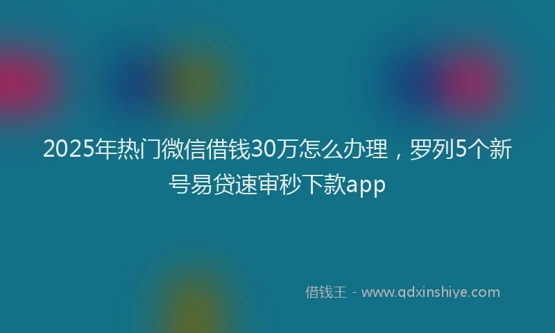 2025年热门微信借钱30万怎么办理，罗列5个新号易贷速审秒下款app