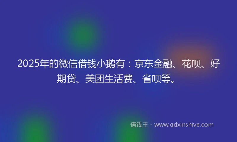 2025年的微信借钱小鹅有：京东金融、花呗、好期贷、美团生活费、省呗等。