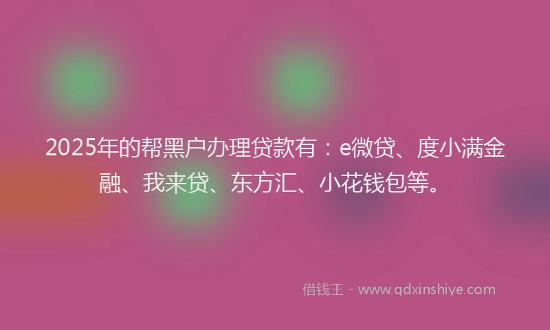 2025年的帮黑户办理贷款有：e微贷、度小满金融、我来贷、东方汇、小花钱包等。