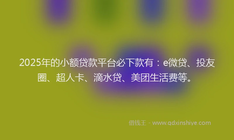 2025年的小额贷款平台必下款有：e微贷、投友圈、超人卡、滴水贷、美团生活费等。