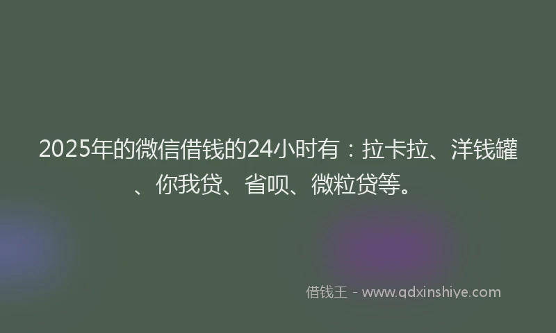 2025年的微信借钱的24小时有：拉卡拉、洋钱罐、你我贷、省呗、微粒贷等。