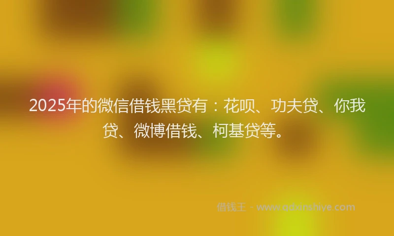 2025年的微信借钱黑贷有：花呗、功夫贷、你我贷、微博借钱、柯基贷等。