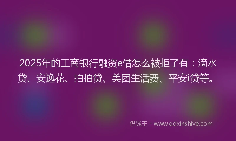 2025年的工商银行融资e借怎么被拒了有：滴水贷、安逸花、拍拍贷、美团生活费、平安i贷等。