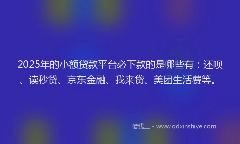 2025年的小额贷款平台必下款的是哪些有：还呗、读秒贷、京东金融、我来贷、美团生活费等。