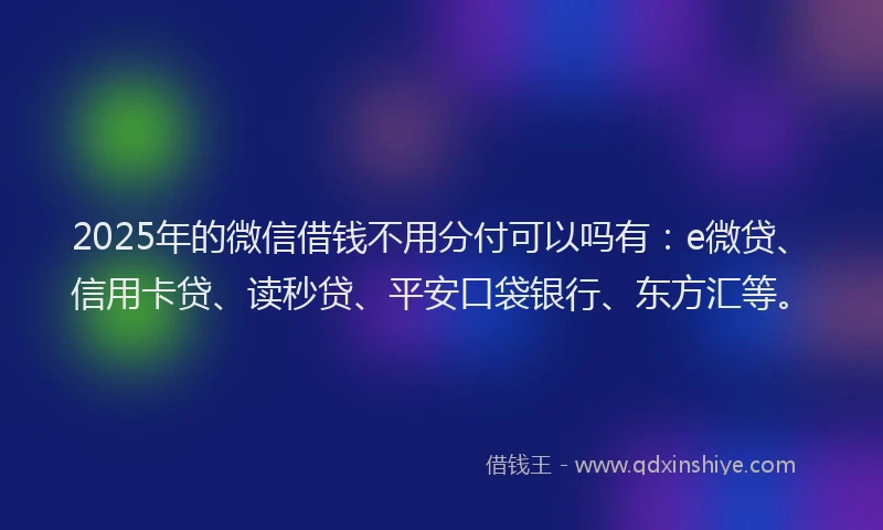 2025年的微信借钱不用分付可以吗有：e微贷、信用卡贷、读秒贷、平安口袋银行、东方汇等。
