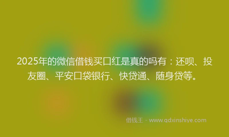 2025年的微信借钱买口红是真的吗有：还呗、投友圈、平安口袋银行、快贷通、随身贷等。