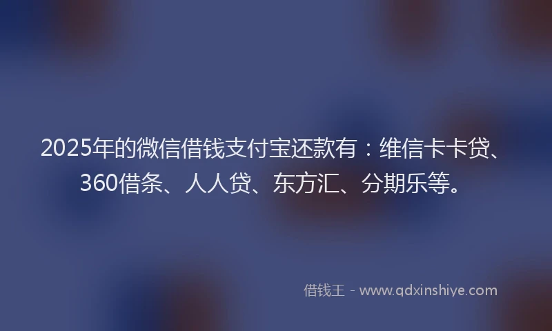 2025年的微信借钱支付宝还款有：维信卡卡贷、360借条、人人贷、东方汇、分期乐等。