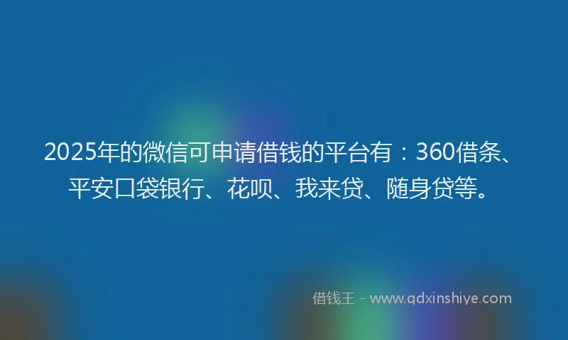 2025年的微信可申请借钱的平台有：360借条、平安口袋银行、花呗、我来贷、随身贷等。