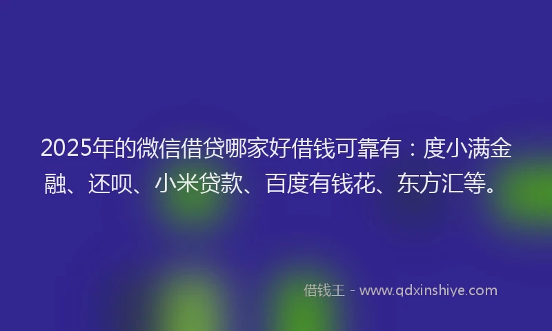 2025年的微信借贷哪家好借钱可靠有：度小满金融、还呗、小米贷款、百度有钱花、东方汇等。