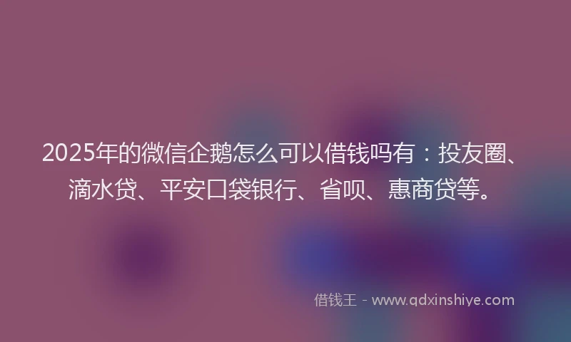 2025年的微信企鹅怎么可以借钱吗有：投友圈、滴水贷、平安口袋银行、省呗、惠商贷等。