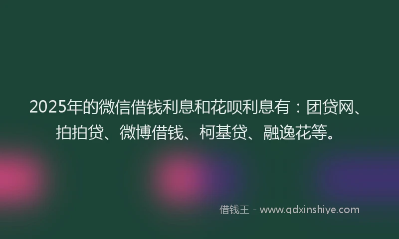 2025年的微信借钱利息和花呗利息有：团贷网、拍拍贷、微博借钱、柯基贷、融逸花等。