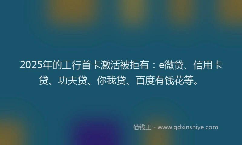 2025年的工行首卡激活被拒有：e微贷、信用卡贷、功夫贷、你我贷、百度有钱花等。