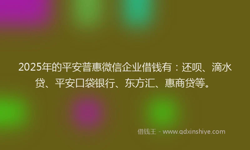 2025年的平安普惠微信企业借钱有：还呗、滴水贷、平安口袋银行、东方汇、惠商贷等。