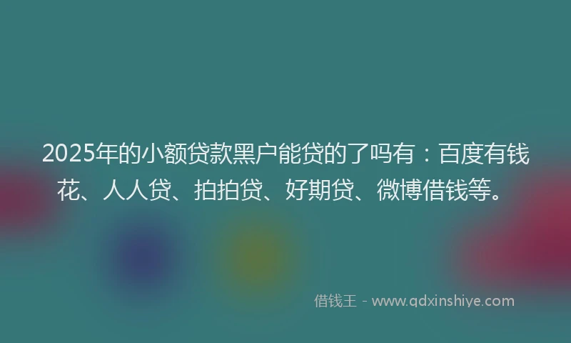 2025年的小额贷款黑户能贷的了吗有：百度有钱花、人人贷、拍拍贷、好期贷、微博借钱等。