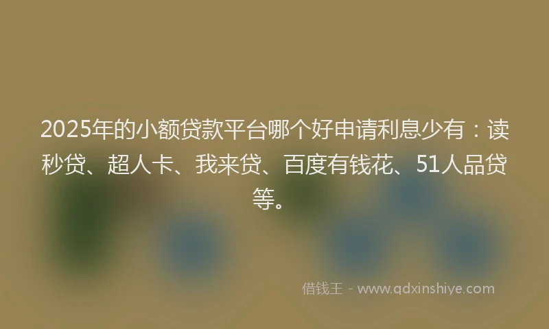 2025年的小额贷款平台哪个好申请利息少有：读秒贷、超人卡、我来贷、百度有钱花、51人品贷等。