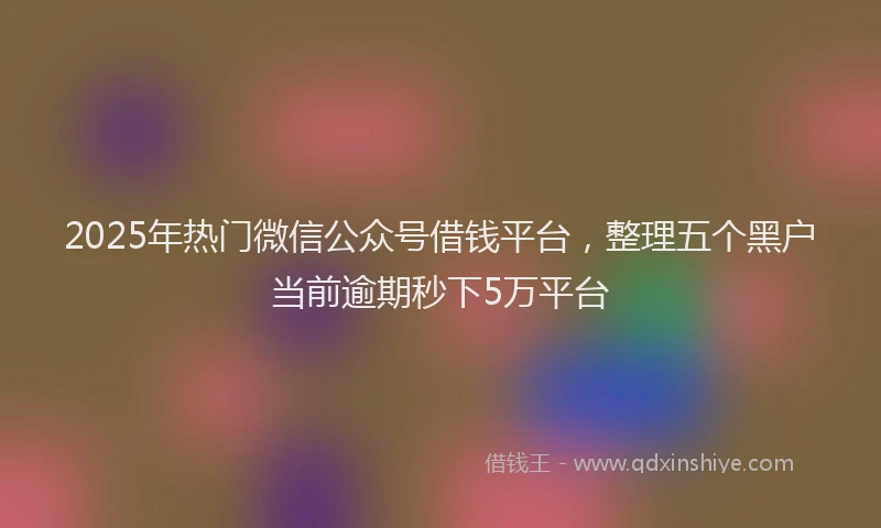 2025年热门微信公众号借钱平台，整理五个黑户当前逾期秒下5万平台