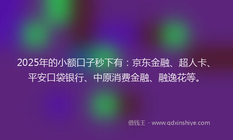 2025年的小额口子秒下有：京东金融、超人卡、平安口袋银行、中原消费金融、融逸花等。