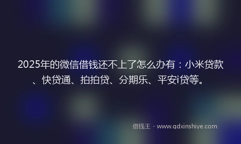 2025年的微信借钱还不上了怎么办有：小米贷款、快贷通、拍拍贷、分期乐、平安i贷等。