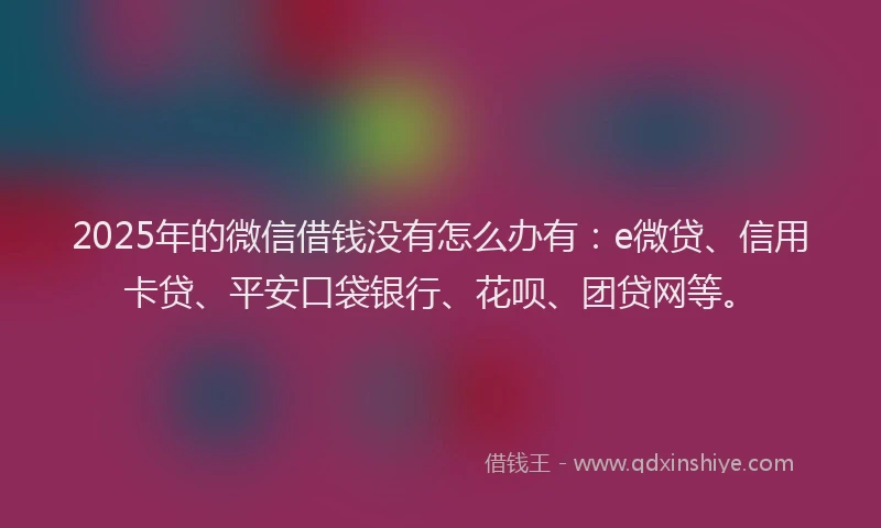 2025年的微信借钱没有怎么办有：e微贷、信用卡贷、平安口袋银行、花呗、团贷网等。