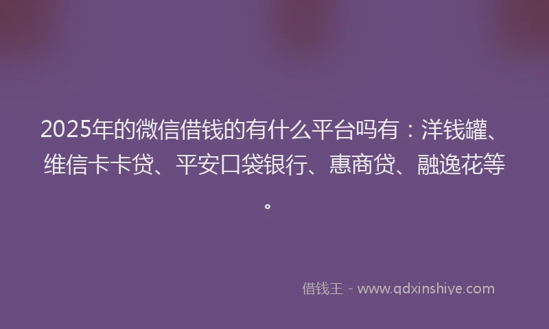 2025年的微信借钱的有什么平台吗有：洋钱罐、维信卡卡贷、平安口袋银行、惠商贷、融逸花等。