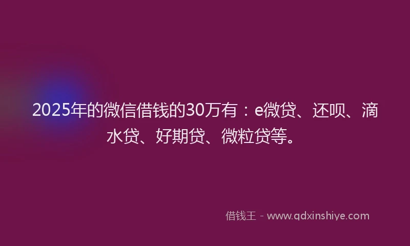 2025年的微信借钱的30万有：e微贷、还呗、滴水贷、好期贷、微粒贷等。