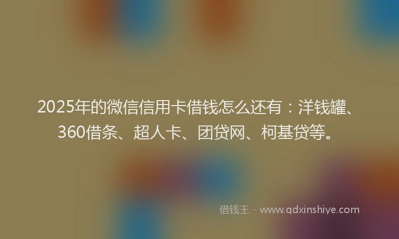 2025年的微信信用卡借钱怎么还有：洋钱罐、360借条、超人卡、团贷网、柯基贷等。