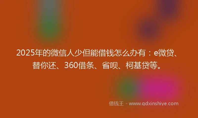 2025年的微信人少但能借钱怎么办有：e微贷、替你还、360借条、省呗、柯基贷等。
