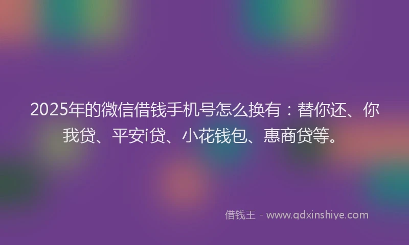 2025年的微信借钱手机号怎么换有：替你还、你我贷、平安i贷、小花钱包、惠商贷等。