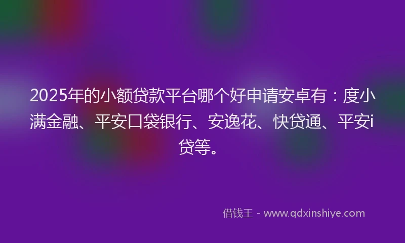 2025年的小额贷款平台哪个好申请安卓有：度小满金融、平安口袋银行、安逸花、快贷通、平安i贷等。