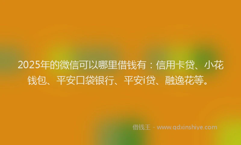 2025年的微信可以哪里借钱有：信用卡贷、小花钱包、平安口袋银行、平安i贷、融逸花等。