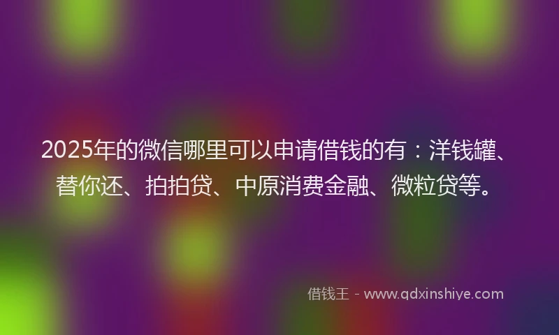 2025年的微信哪里可以申请借钱的有：洋钱罐、替你还、拍拍贷、中原消费金融、微粒贷等。