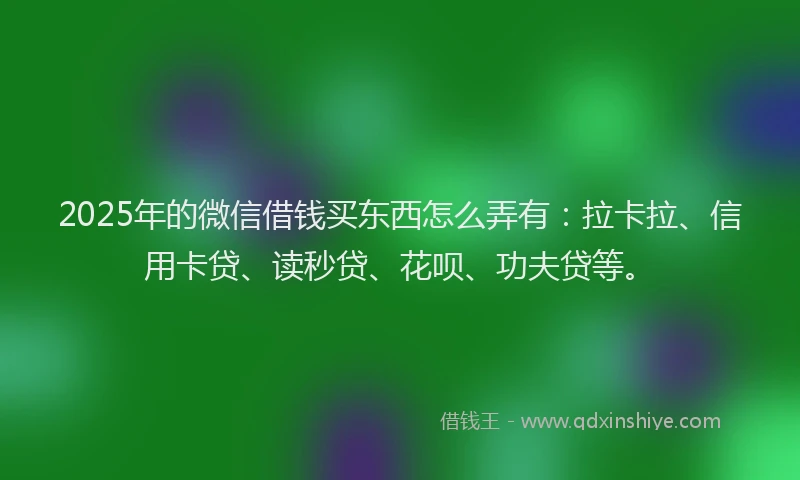 2025年的微信借钱买东西怎么弄有：拉卡拉、信用卡贷、读秒贷、花呗、功夫贷等。