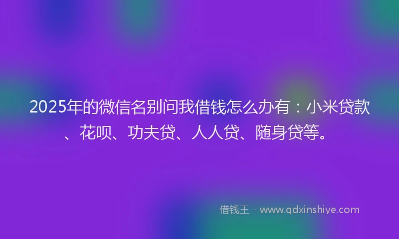 2025年的微信名别问我借钱怎么办有：小米贷款、花呗、功夫贷、人人贷、随身贷等。