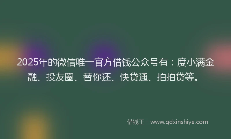 2025年的微信唯一官方借钱公众号有：度小满金融、投友圈、替你还、快贷通、拍拍贷等。