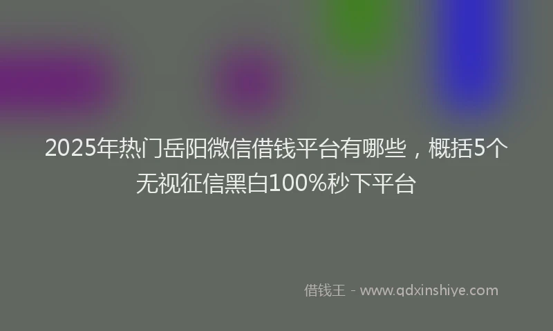 2025年热门岳阳微信借钱平台有哪些，概括5个无视征信黑白100%秒下平台