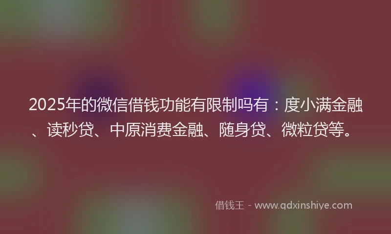 2025年的微信借钱功能有限制吗有：度小满金融、读秒贷、中原消费金融、随身贷、微粒贷等。