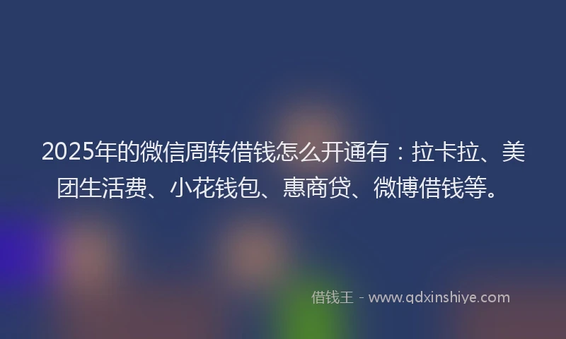 2025年的微信周转借钱怎么开通有：拉卡拉、美团生活费、小花钱包、惠商贷、微博借钱等。