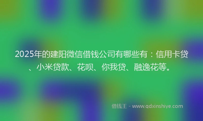 2025年的建阳微信借钱公司有哪些有：信用卡贷、小米贷款、花呗、你我贷、融逸花等。