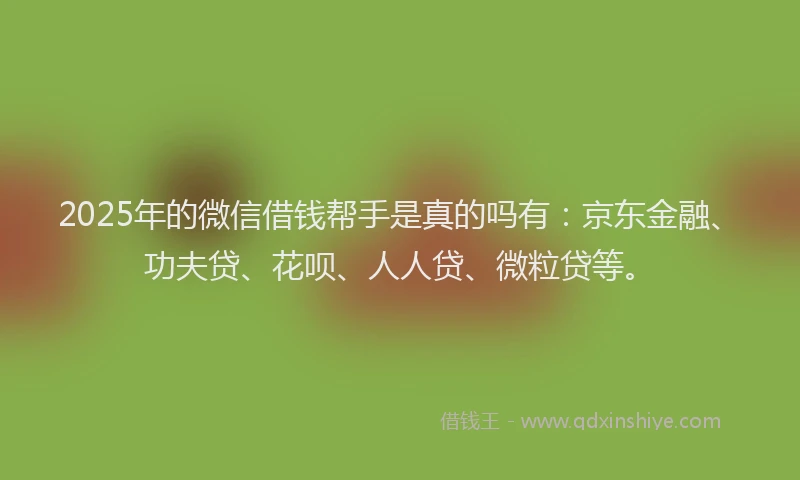 2025年的微信借钱帮手是真的吗有：京东金融、功夫贷、花呗、人人贷、微粒贷等。