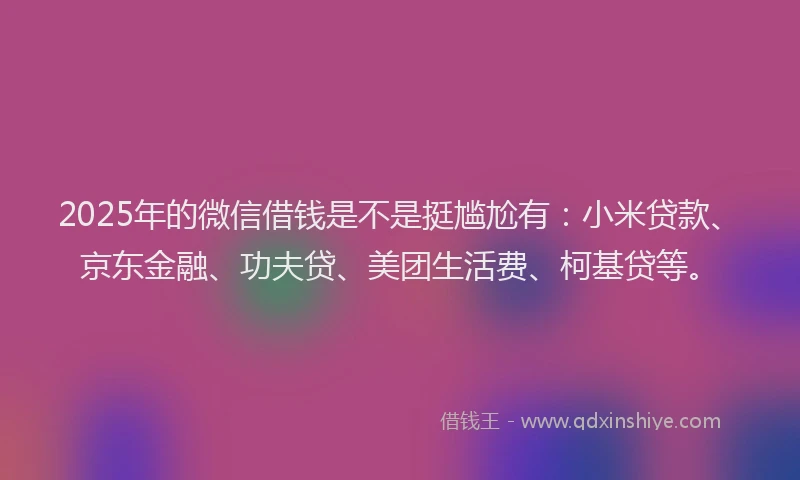 2025年的微信借钱是不是挺尴尬有：小米贷款、京东金融、功夫贷、美团生活费、柯基贷等。