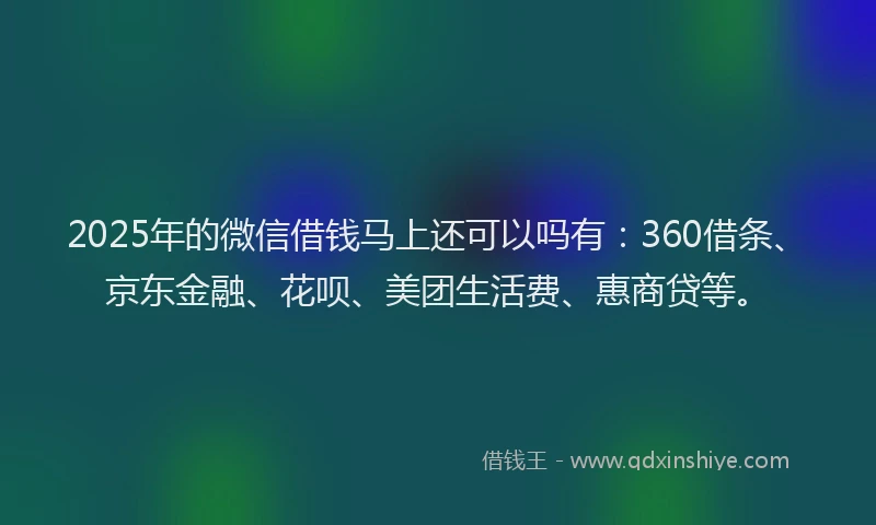 2025年的微信借钱马上还可以吗有：360借条、京东金融、花呗、美团生活费、惠商贷等。