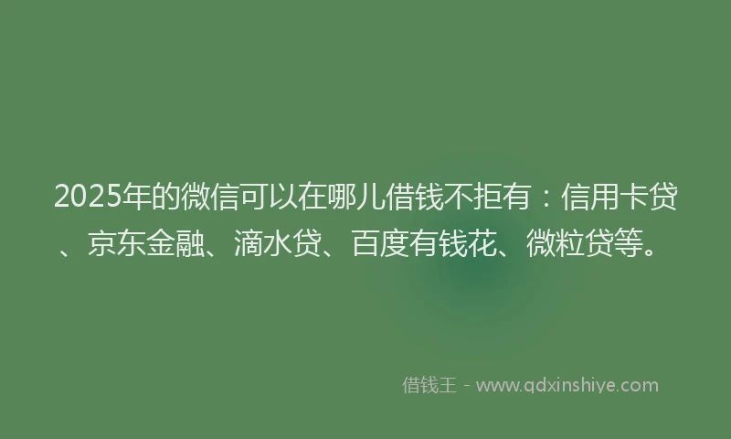 2025年的微信可以在哪儿借钱不拒有：信用卡贷、京东金融、滴水贷、百度有钱花、微粒贷等。