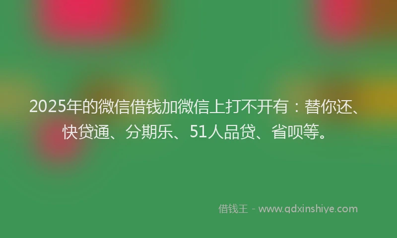 2025年的微信借钱加微信上打不开有：替你还、快贷通、分期乐、51人品贷、省呗等。