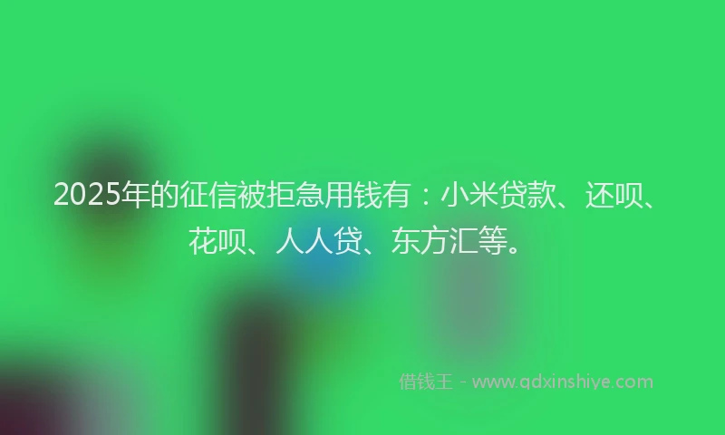 2025年的征信被拒急用钱有：小米贷款、还呗、花呗、人人贷、东方汇等。